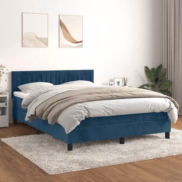 Letto Ibrido con Giroletto a Molle e Materasso vidaXL in Velluto Blu e Bianco L/P/H: 203 x 144 x 88 cm – 1