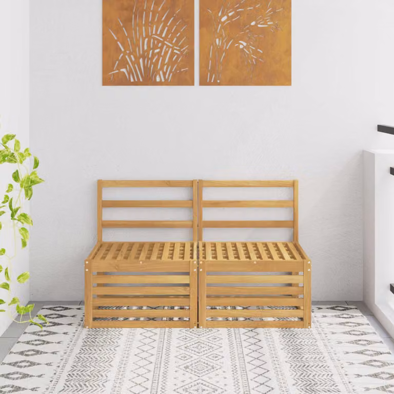 Set di 2 divani centrali da esterno vidaXL in legno di acacia massello marrone e bianco L/P/H: 118 x 73 x 63 cm