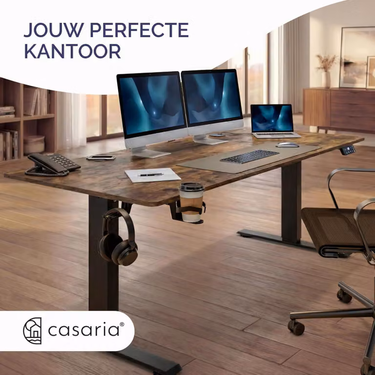 Scrivania regolabile elettricamente Zit-Sta - Piano di lavoro 120x60 cm - Altezza regolabile da 72 a 117 cm - Colore marrone vintage