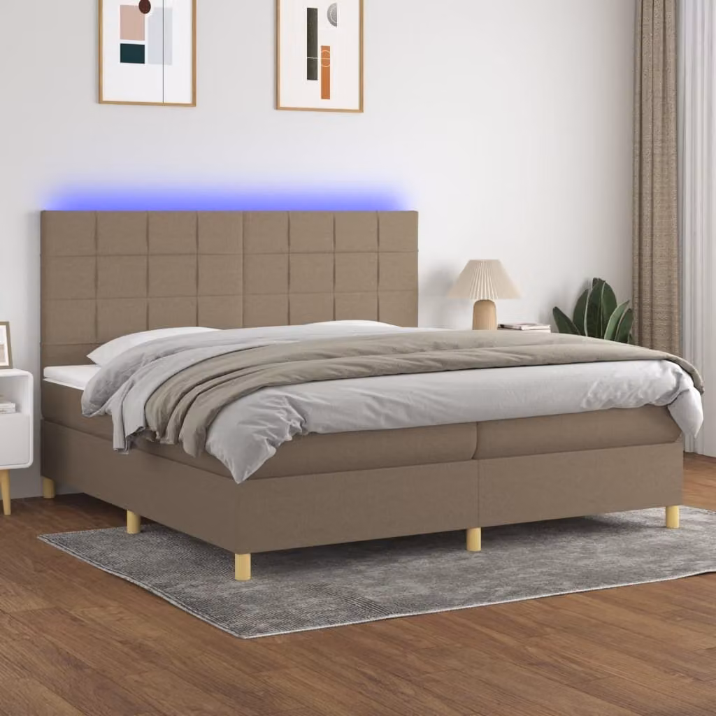 vidaXL Letto a molle con materasso e LED Taupe 200x200 cm in tessuto - Letto a molle - Boxspringbetten - Bett - Schlafzimmermöbel