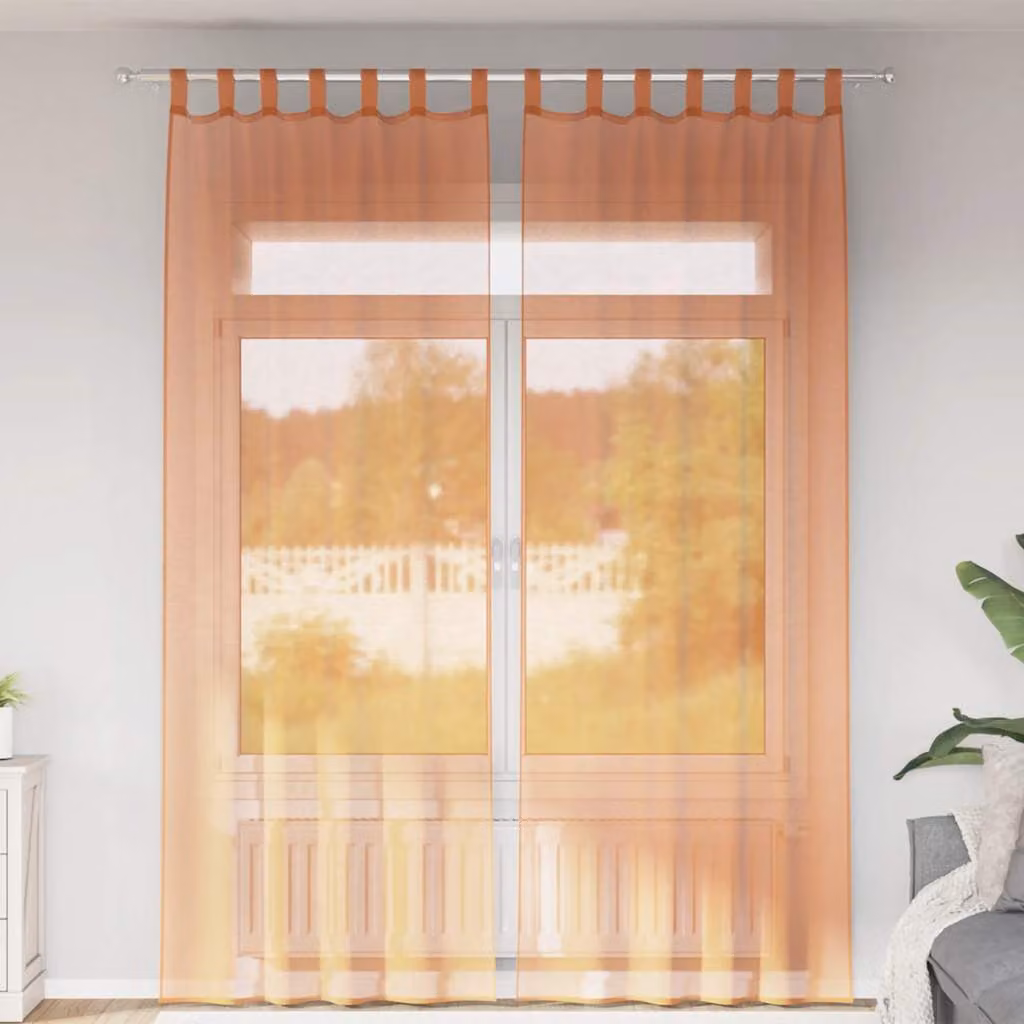 Set di 2 tende in voile semi-trasparenti vidaXL con passanti, colore terracotta, L: 140 cm, H: 260 cm