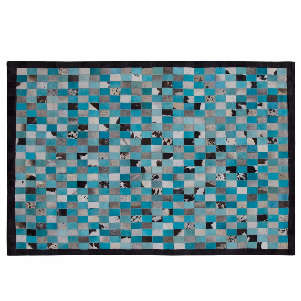 Tappeto Moderno Eclettico BELIANI con Motivo a Scacchi in Colori Turchese e Grigio, L 230 cm x P 160 cm – 2