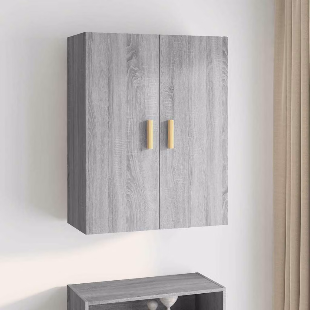 Armadietto Pensile a Parete vidaXL Grigio con Ante a Battente e Ripiani Interni L: 69,5 cm, P: 34 cm, H: 90 cm