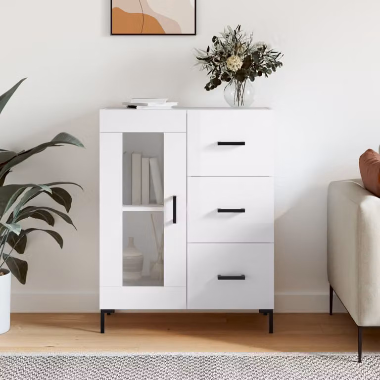 Credenza vidaXL in legno multistrato bianco lucido L: 69,5 cm, P: 34 cm, H: 90 cm