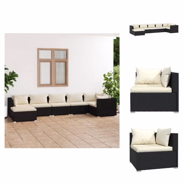 vidaXL set da salotto da giardino 7 pezzi con cuscini in poly rattan nero - Set di mobili da giardino