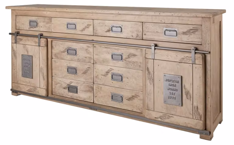 MASSIVMOEBEL24 | credenza in legno di Mango 200x45x90 sbiancato laccato RAILWAY #322
