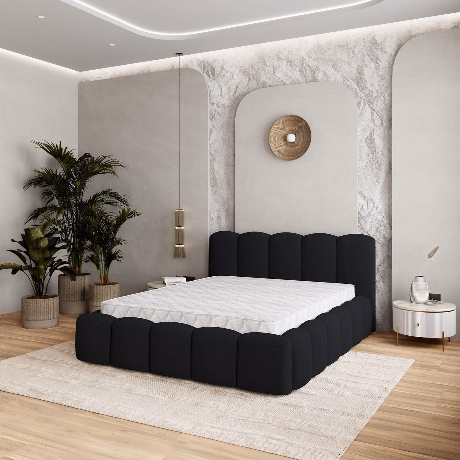 Letto imbottito Masseno FALINA 180x200 cm, letto imbottito con cassetti - Nero, QUELLE 100