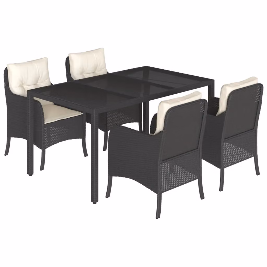 Set da Pranzo da Giardino vidaXL in Polyrattan Nero con Cuscini e Tavolo in Vetro – 2