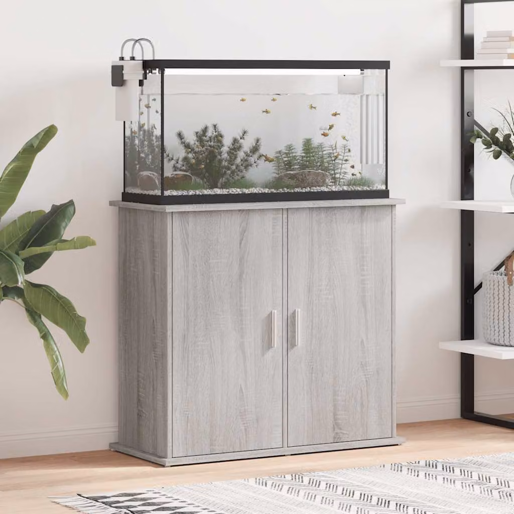 vidaXL Supporto Acquario in Legno Multistrato Grigio Sonoma L: 81 cm, P: 36 cm, H: 73 cm