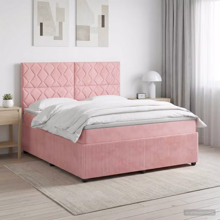 Letto box spring con materasso ibrido vidaXL in velluto rosa e bianco L/P/H: 200 x 160 x 140,5 cm