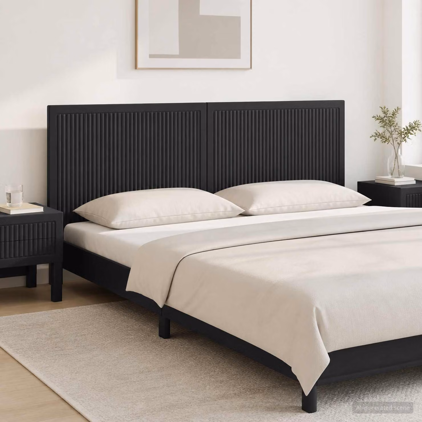 Testiera da muro vidaXL EDE moderna in legno ingegnerizzato nero con ripiano integrato e scomparti laterali L: 120 cm, H: 50 cm, P: 10,25 cm