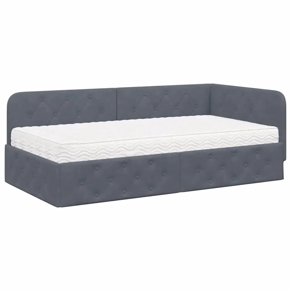 Cornice del letto ad angolo vidaXL in velluto grigio, L: 100 cm, P: 200 cm, H: 72 cm – 2