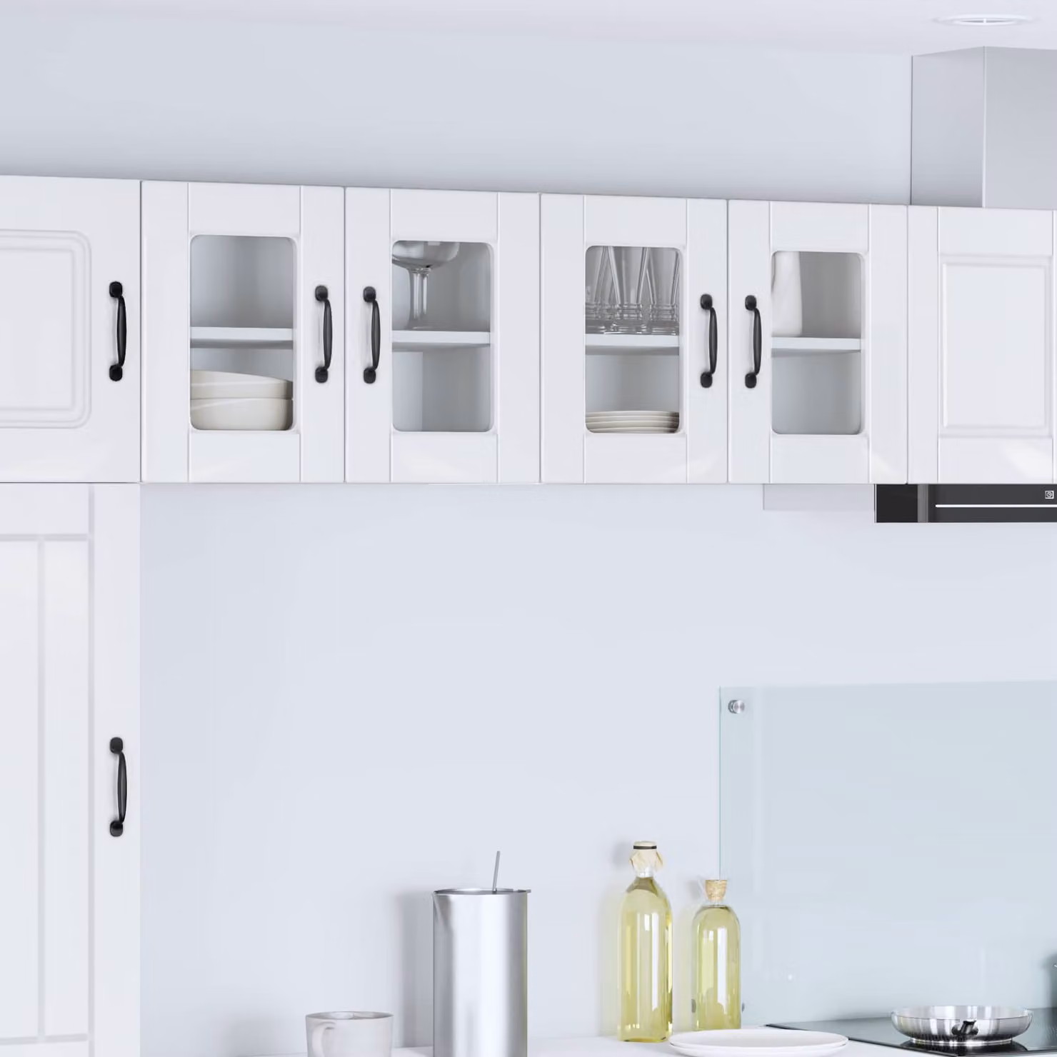 Set di 2 mobili da parete PORTO vidaXL in MDF e vetro, Bianco Lucido, L: 60 cm, H: 40 cm, P: 31 cm