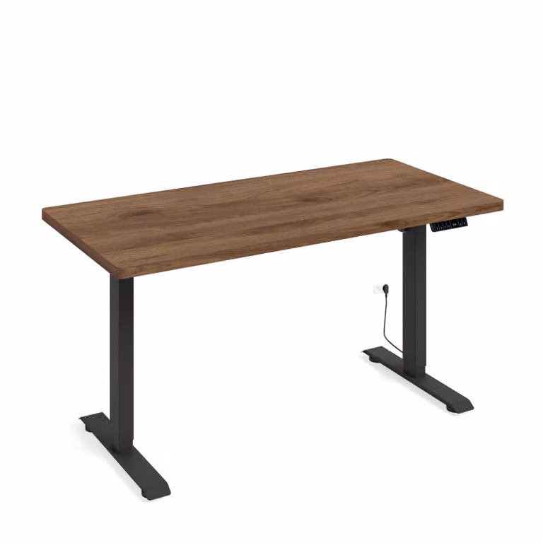 Scrivania regolabile in altezza con sistema elettrico BIMOTION 1S, 140x70x3,2 cm, nero/noce