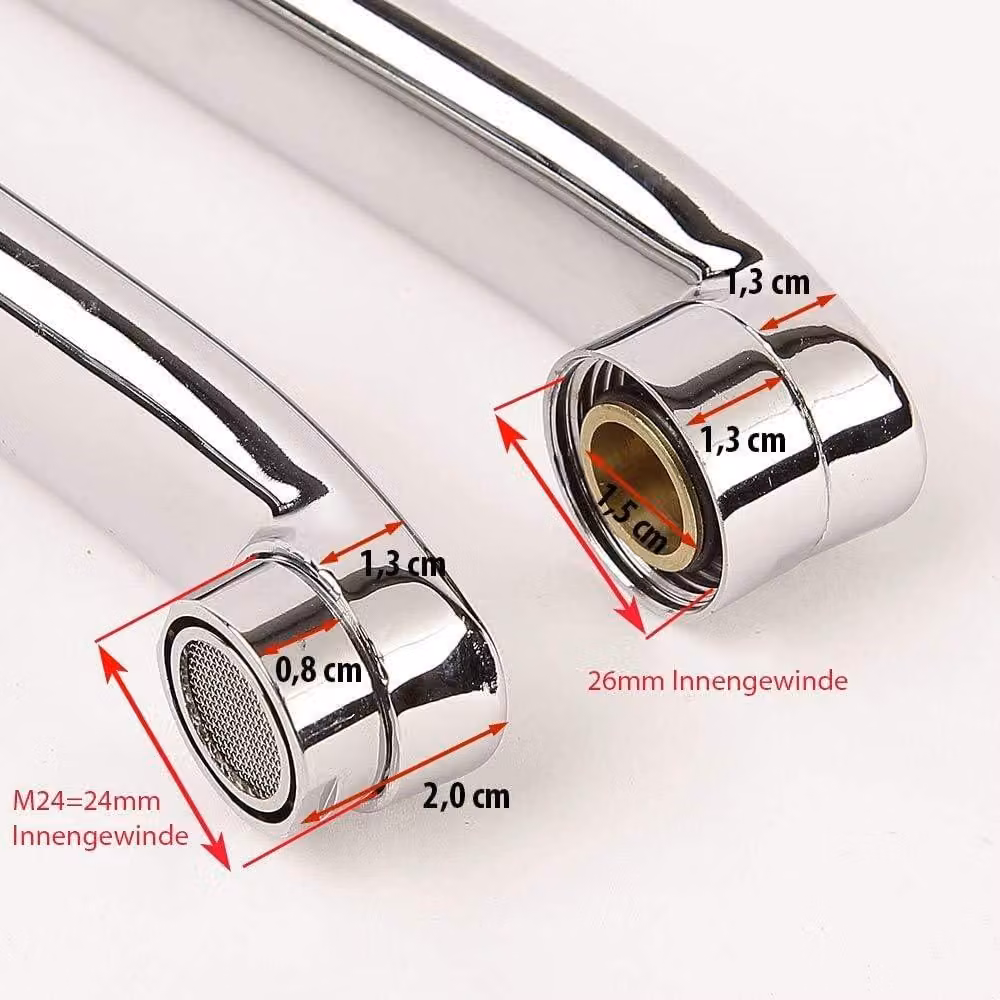Rubinetto per cucina e bagno, con bocchetta dritta e rotonda, in ottone, 18 cm, con filettatura da 26 mm e 24 mm