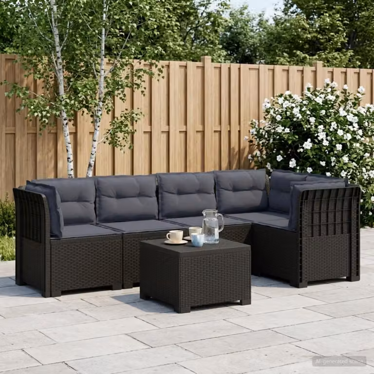 Set da giardino vidaXL a forma di L con divano da 3 posti, elemento angolare, tavolino da caffè e cuscini, in polyrattan grigio antracite