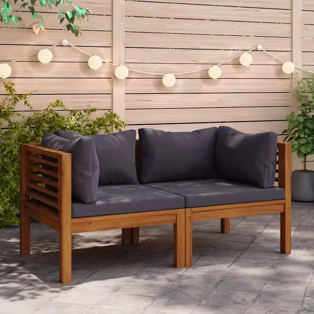 Divani Angolari 2 pz Cuscini Grigio Scuro in Massello di Acacia 316278