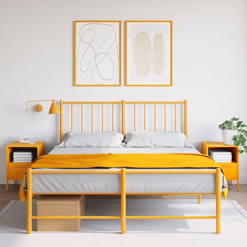 Set di 2 comodini vidaXL in metallo stile industrial, colore giallo senape, L 36 cm x P 39 cm x H 50,5 cm