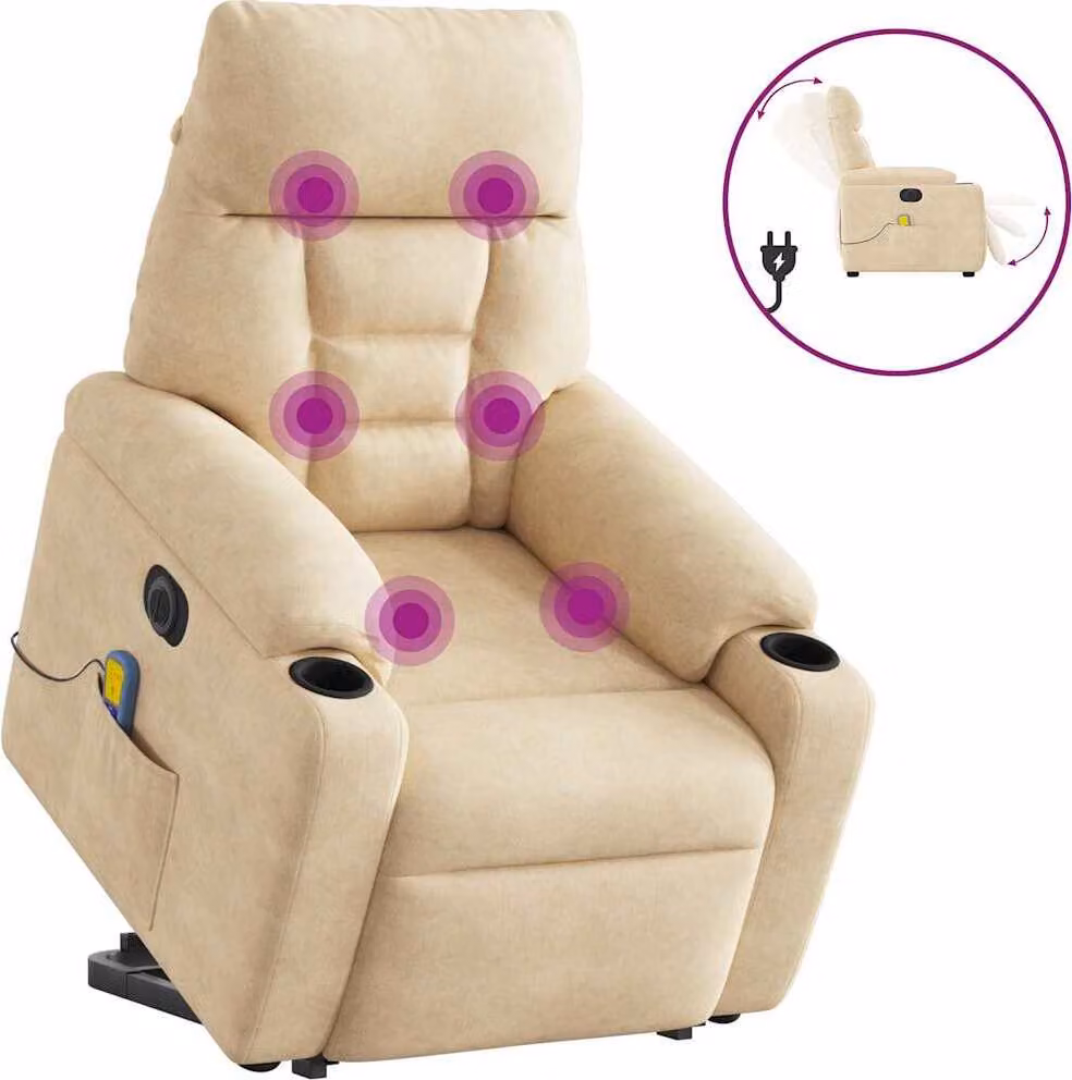 Poltrona massaggiante stand-up ausilio elettrico crema tessuto microfibra