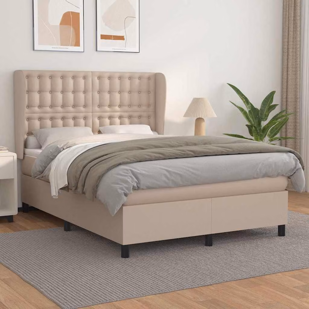 vidaXL Giroletto a Molle con Materasso in Similpelle Beige, L/P: 140 x 200 cm – 1