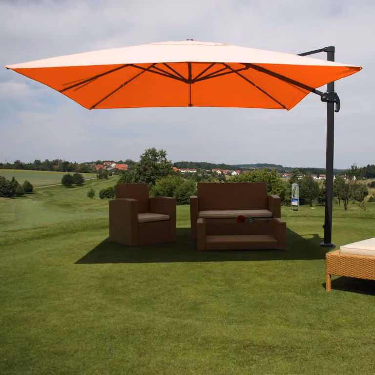 Ombrellone semaforo gastronomico HWC-A96, ombrellone, 3x4m (Ø5m) poliestere/alluminio 26kg ~ terracotta senza supporto, girevole