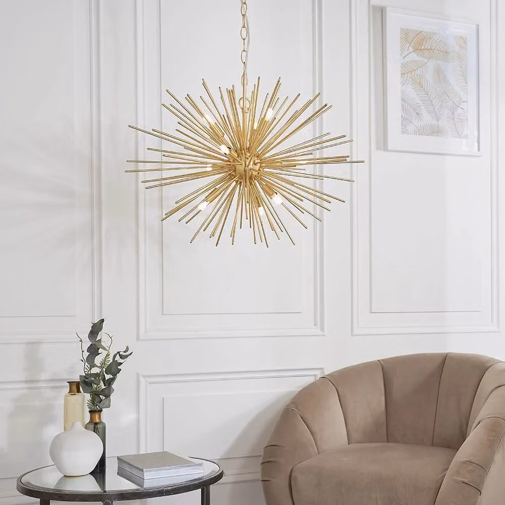 Lampadario a sospensione Sputnik ORTA Endon in ottone satinato con 9 lampadine G9, regolabile in altezza – 2
