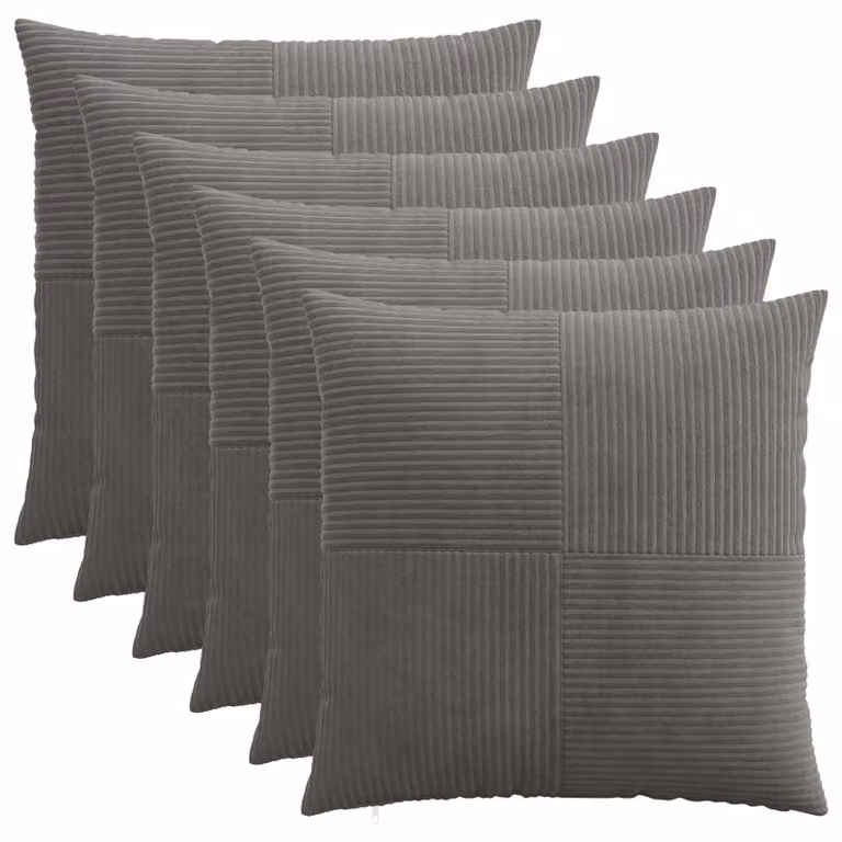 Set di 6 federe vidaXL ALMELO in velluto a coste grigio scuro, L 65 x P 65 cm