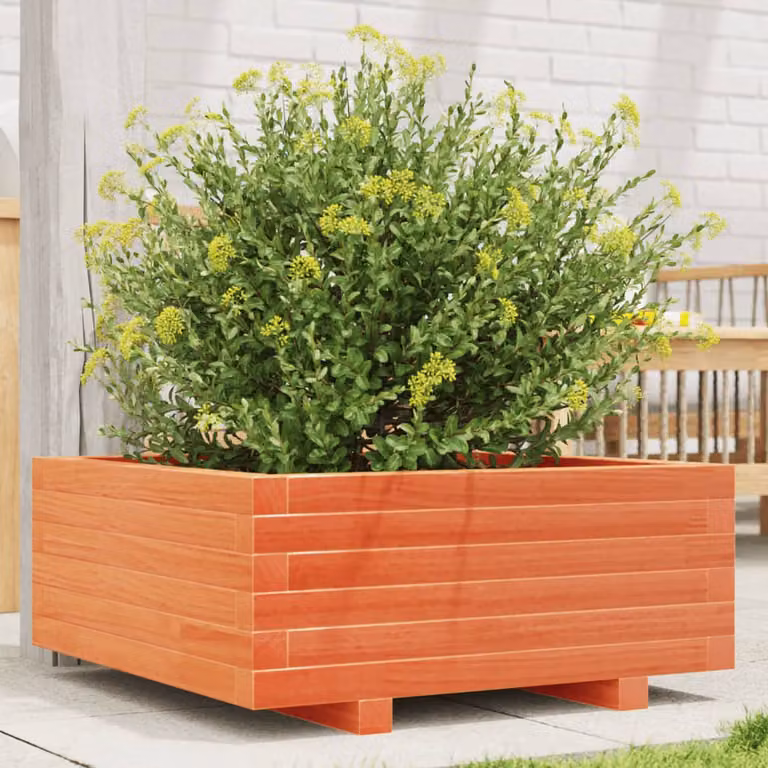 Fioriera da giardino vidaXL in legno di pino massello, colore marrone e arancione, L 60 cm x P 60 cm x H 26,5 cm