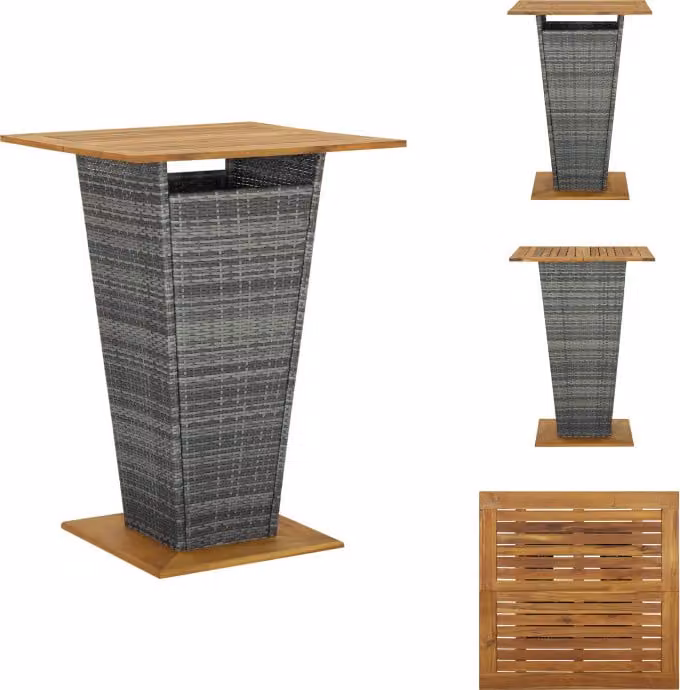 vidaXL Tavolo da bar grigio 80x80x110 cm in poly rattan e legno massiccio di acacia - Tavoli da giardino