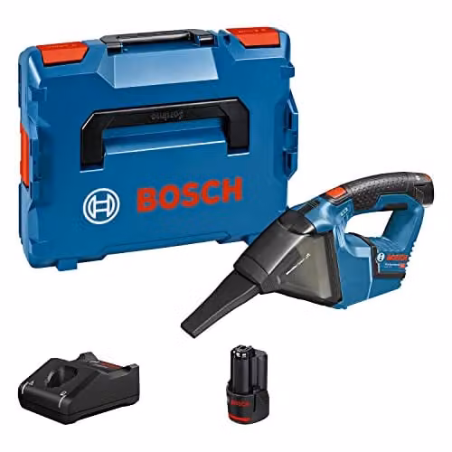 Bosch Professional 12 V System Aspirapolvere a Batteria a Gas 12 V (volume contenitore 0.35 L, con 2 Batterie da 3.0 Ah + Caricatore, in Scatola L-Boxx)