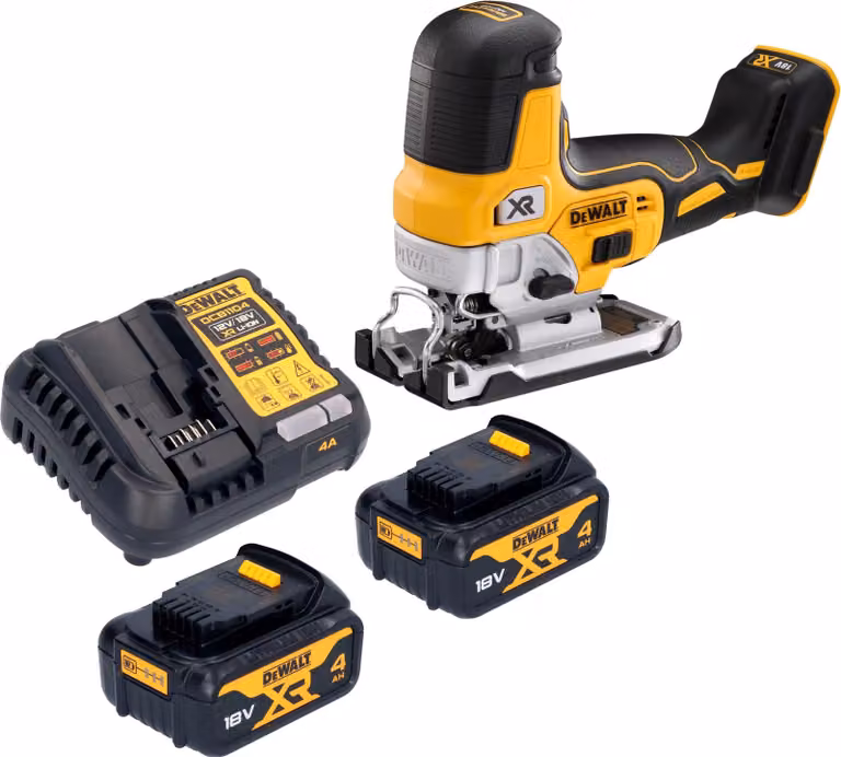 Seghetto alternativo a batteria DeWalt DCS 335 M2 18 V 135 mm Brushless + 2 batterie da 4,0 Ah + caricabatterie