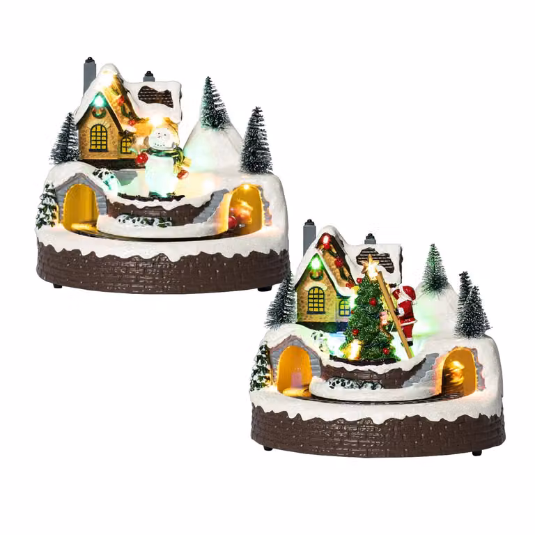 Decorazione Natalizia Vestiamo Casa Gran Natale Paesaggio Innevato con Trenino, Luci LED Multicolore e Musica, Altezza: 16,5 cm