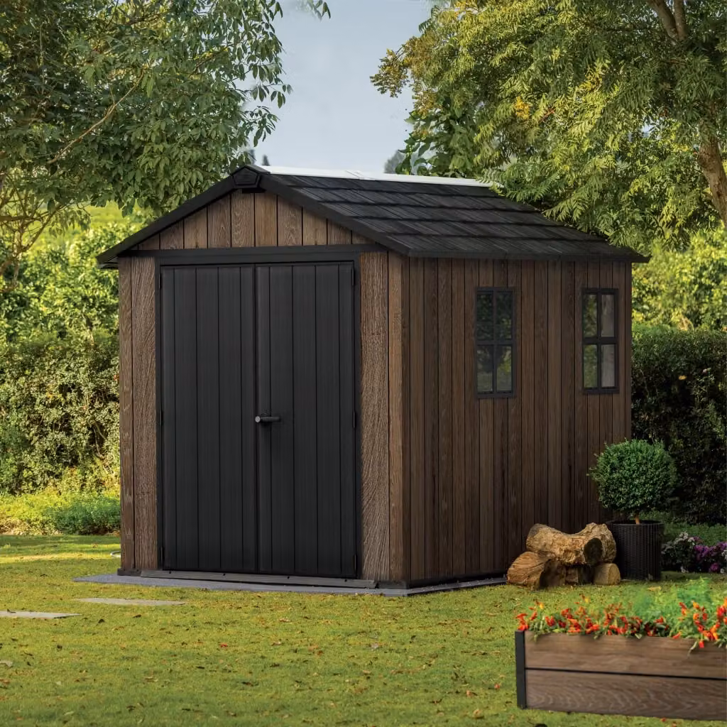 Casetta da Giardino Keter Apex 757/775 con Doppia Porta e Finitura Effetto Legno Evotech+ in Resina, Colore Marrone e Nero, L/P/H: 223,8 x 246 x 230 cm – 2