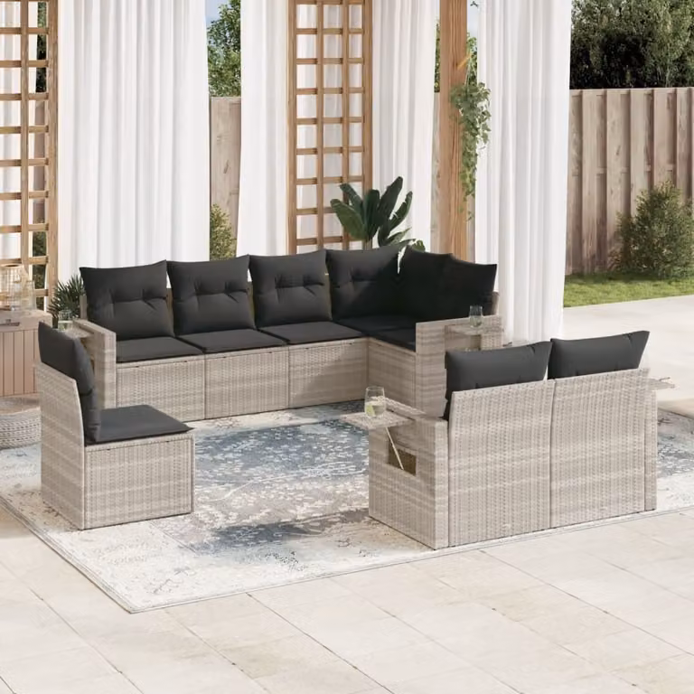 Maison Exclusive - Set Divano da Giardino 8pz con Cuscini Grigio Chiaro Polyrattan