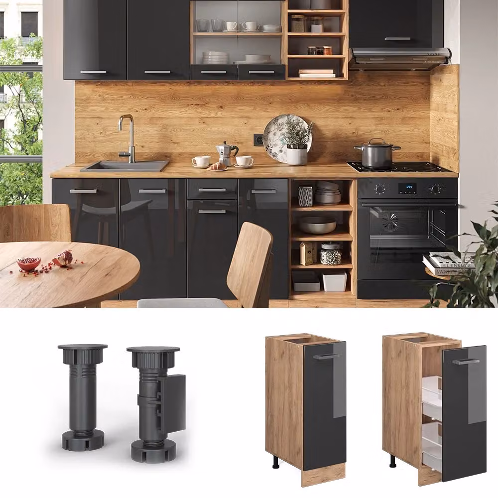Armadio dispensa cucina Vicco R-Line Antracite lucido e Rovere, L: 30 cm, H: 81,6 cm, P: 46 cm – 2