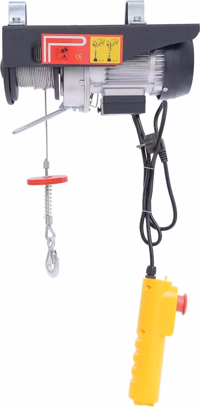 Verricelli elettrici - Sollevatore a fune elettrico per soffitti - Capacità di carico: 250 kg - Motore: 550 W - Cavo in acciaio: 18 m - Interruttore di emergenza e fine corsa - Colore: nero