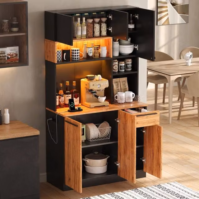 Mobile colonna da cucina con 6 ante; cassetto; ripiani regolabili; LED RGB e prese; MDF 100 × 40 × 180 cm