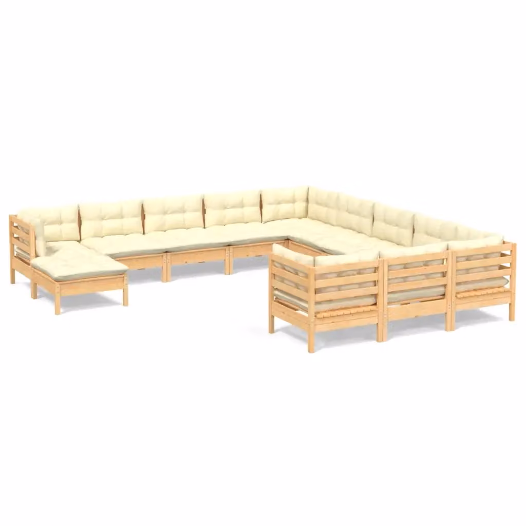 Set di Divani da Giardino a Forma di U vidaXL in Legno di Pino con Cuscini Beige – 2