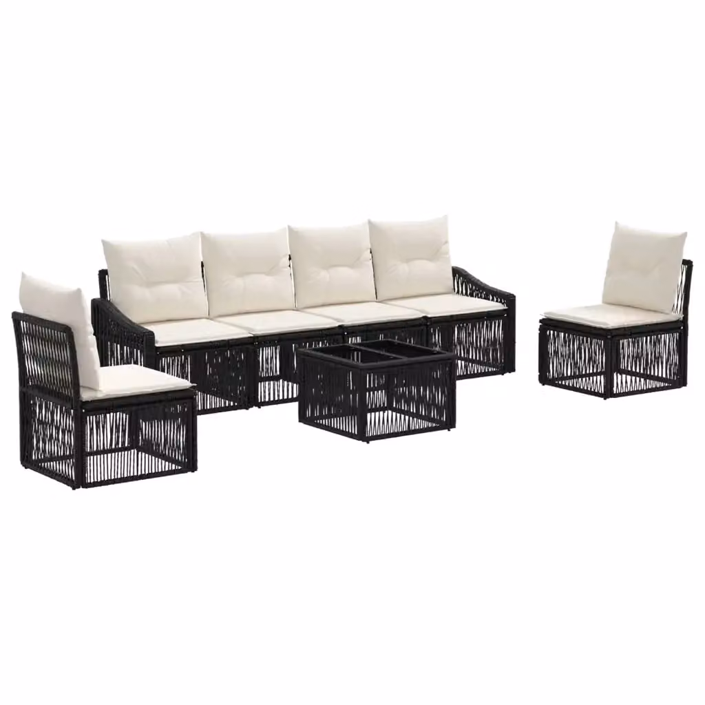 Set Divano da Giardino vidaXL in Polyrattan Nero con Cuscini e Tavolino da Caffè – 2