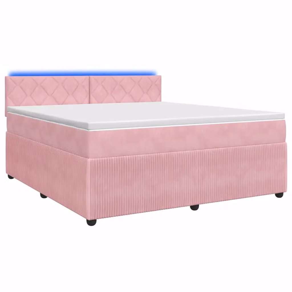 Letto box spring con materasso ibrido vidaXL in velluto rosa e bianco L/P: 180 x 200 cm – 2