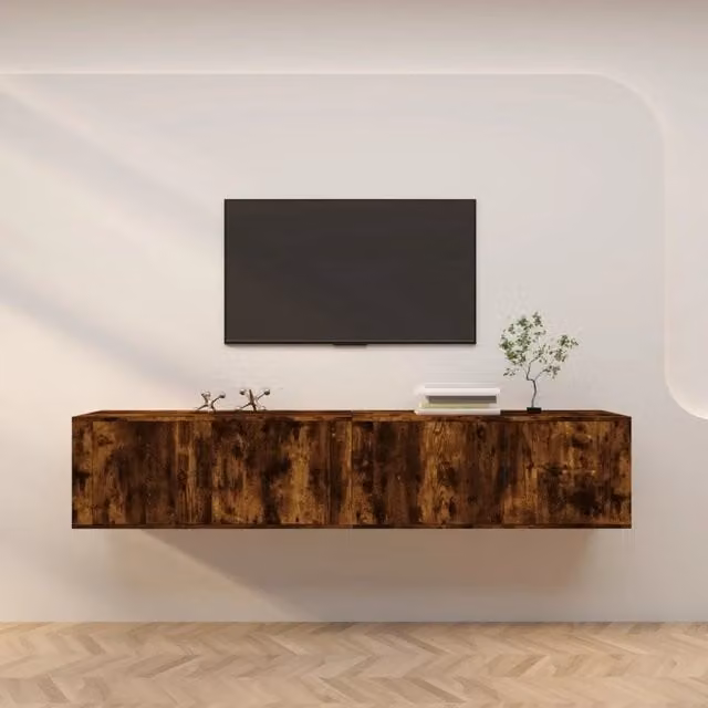 Set di 2 mobili porta TV da parete vidaXL in legno rovere color marrone opaco L: 100 cm, P: 40 cm, H: 34,5 cm – 1