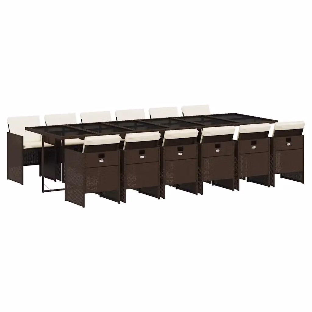 Set da pranzo da giardino vidaXL in polyrattan marrone e bianco con 13 pezzi e cuscini – 2