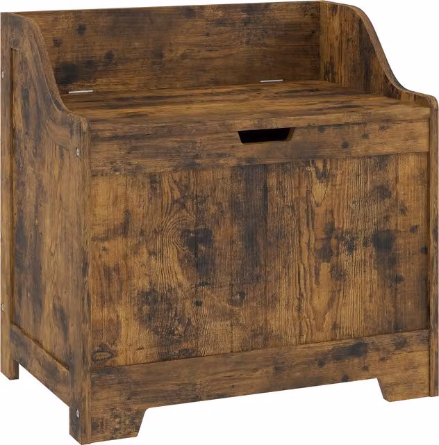 Cassapanca HOMCOM in legno marrone rustico con cerniera di sicurezza e incavo per la presa – 1