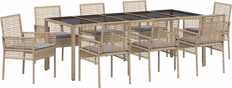 Set da Pranzo per Giardino 9 pcs Beige polyrattan