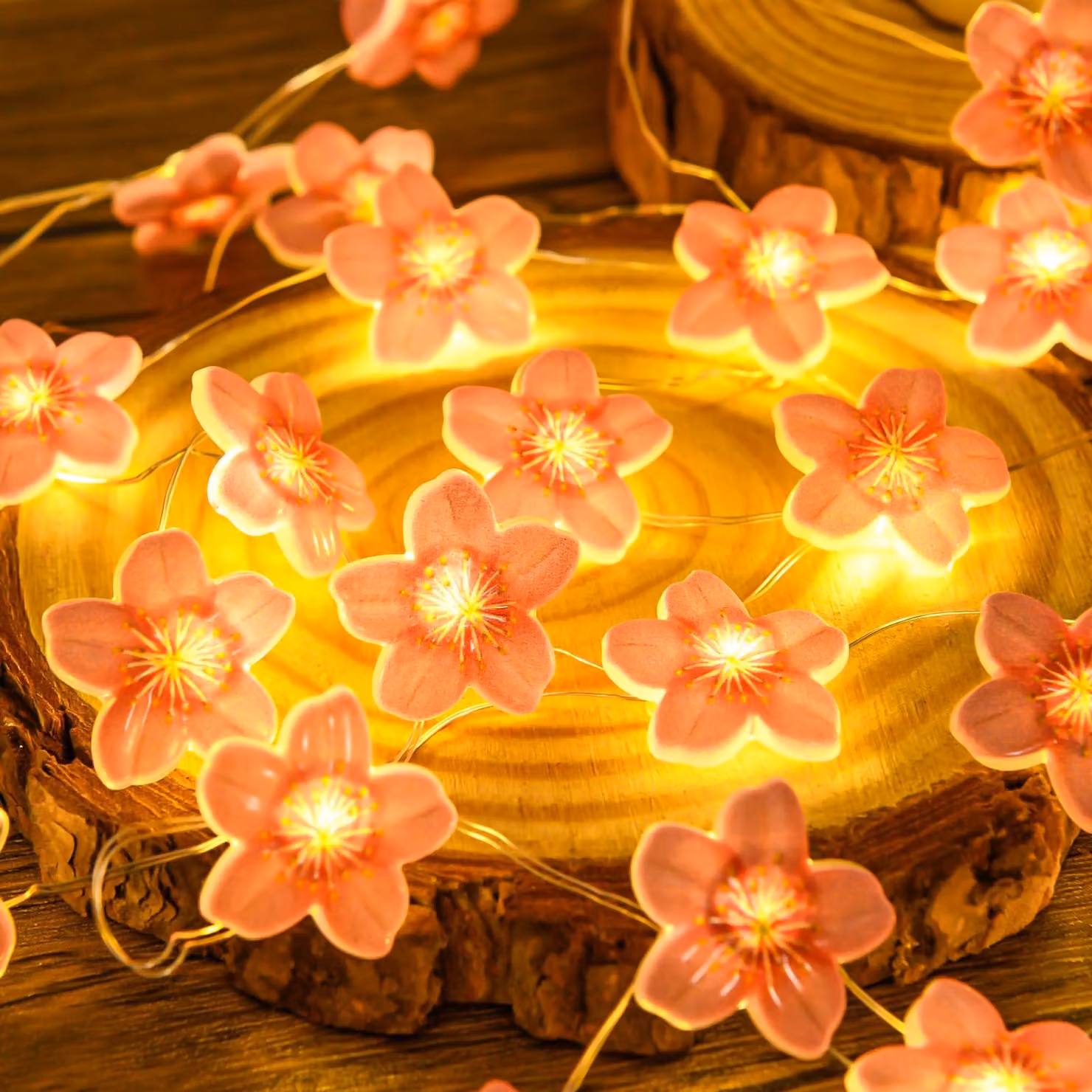 Catena luminosa a LED a forma di fiori di ciliegio, 2 metri, 20 LED, con timer, alimentata a batteria