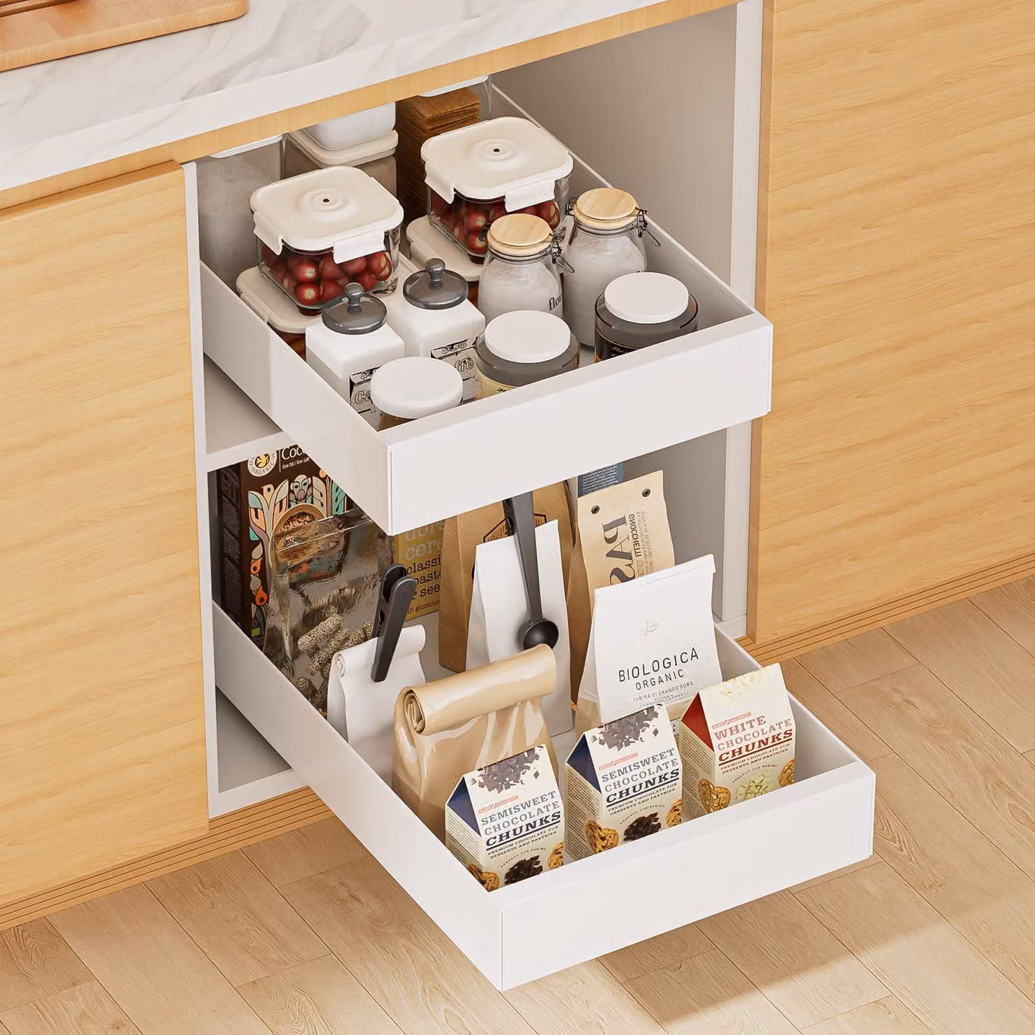 Cassetti telescopici - Scaffali estraibili per cucina e bagno - Bianco