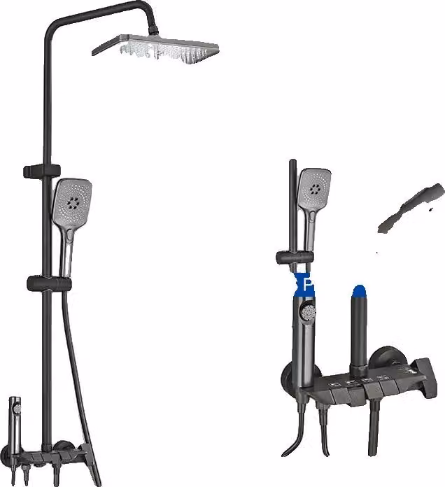 Set di rubinetteria per doccia, design moderno, installazione semplice, colore grigio, modello A1