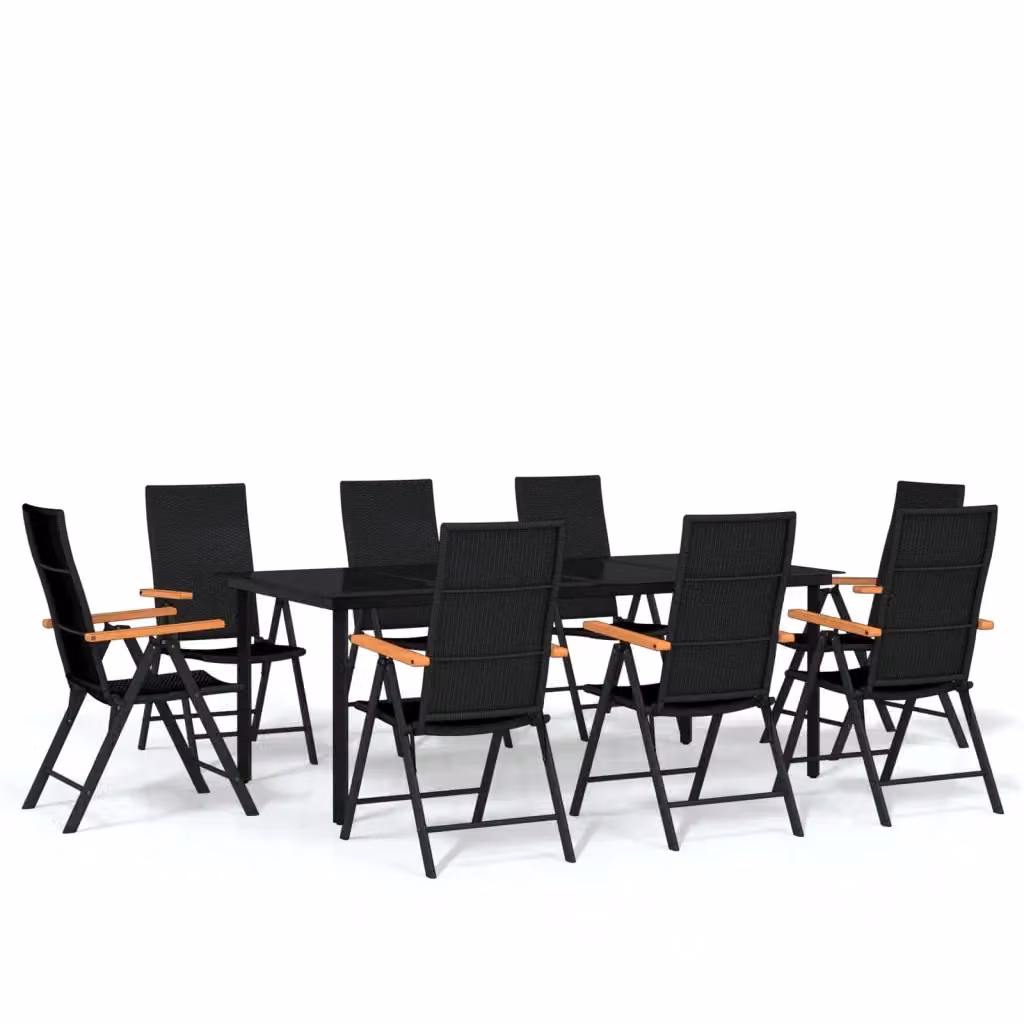 Set da pranzo da giardino vidaXL in metallo e vetro nero con 9 pezzi – 2