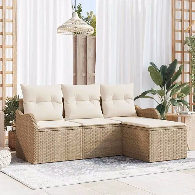 Set Divano da Giardino a L con Poltroncina e Tavolino vidaXL Beige