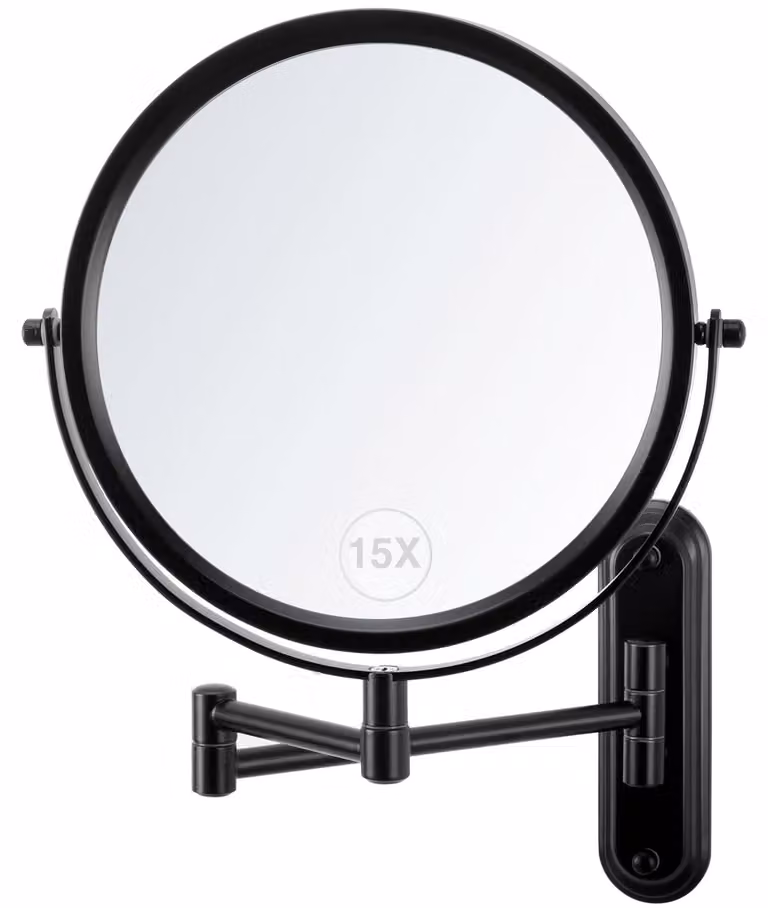 Specchio da trucco da parete Omgoods con ingrandimento 1X/15X e braccio estendibile